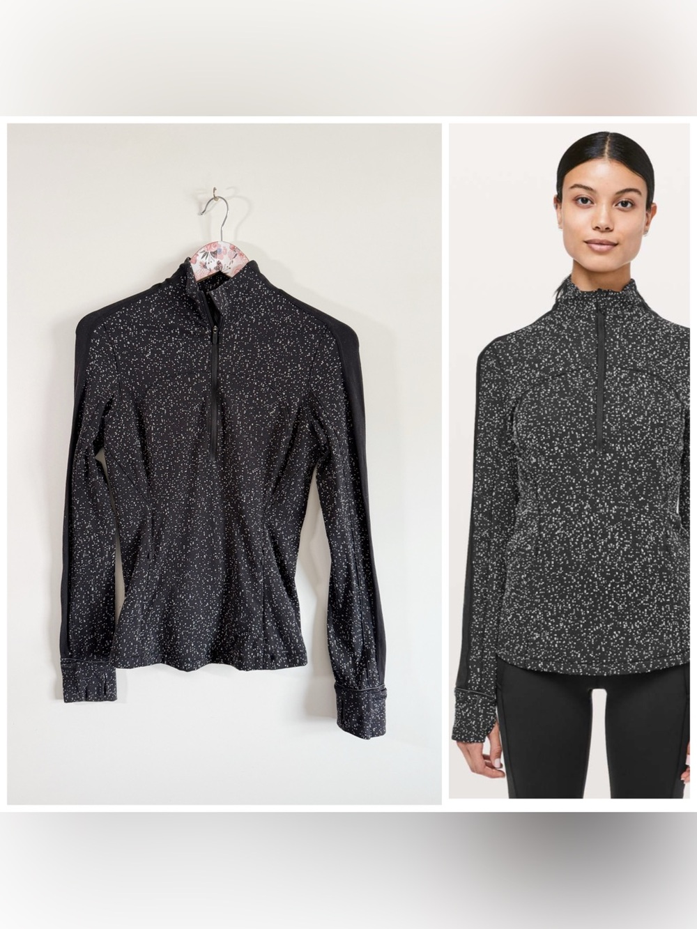 LULULEMON Run Briskly 1/2 Zip Magnetized Jacquard Black White Size 6